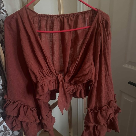 Elegant Rust Ruffle Top - Picture 1 of 1